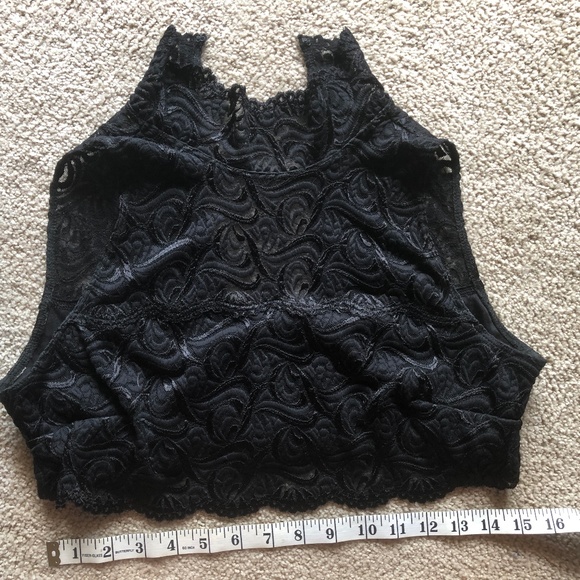 BEBE Mock Turtle Black Lace Cropped Top Open Back - Picture 5 of 6